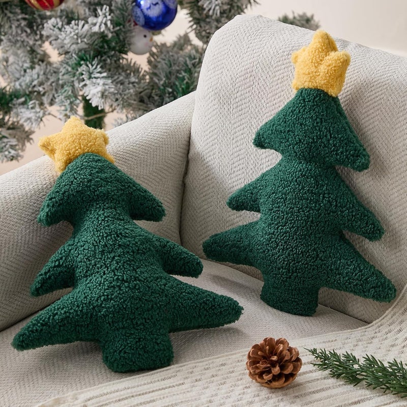 Allorry Christmas Pillows Set of 2 Green Pentagram Christmas Tree Shaped Soft Plush Christmas Decor Pillow for Party Xmas Winter Holiday Home Sofa Cushion Cases WL-006H - Image 4